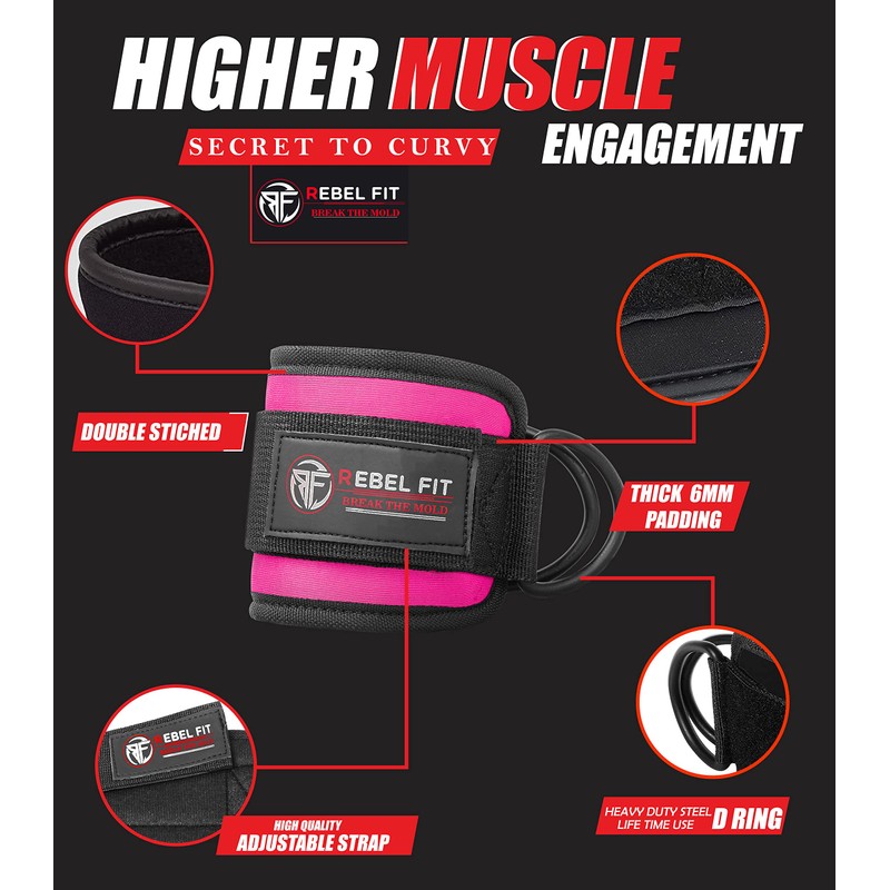 Elyzor Pink Ankle Strap for Cable Machines – Padded Neoprene