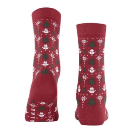 FALKE Ladies Merry Party Socks Breathable Sustainable Cotton Patterned 1 Pair, Red (Scarlet 8228)