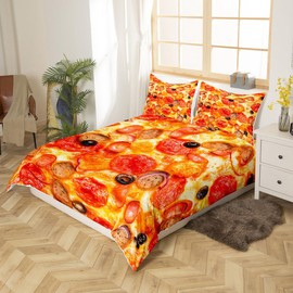 Homemissing Pizza Comforter Cover Prosciutto Pizza Bedding Set Giant Funny Food Duvet Cover Kids Toddler 3D Food Themed Bedspread Cover Decor Quilt Cover Single