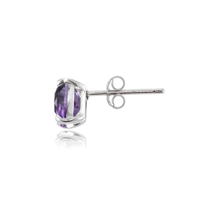 Sterling Silver 6mm Cushion-Cut Amethyst Stud Earrings