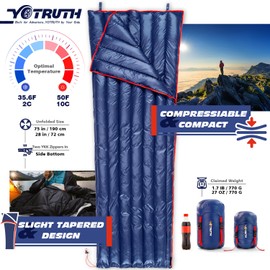 Yotruth Ultralight Down Sleeping Bag - 650 Fill Power, 27oz Compact Envelope Bag for Backpacking, Camping, Hiking - 35-50f, Lightweight & Compressible, Also Ideal As a Cape