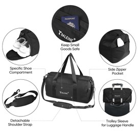 BALEINE Gym Bag for Women and Men, Duffel Bag for Sports, Gyms and Weekend Getaway, Waterproof Dufflebag with Shoe and Wet Clothes Compartments, Lightweight Carryon Gymbag (Black)