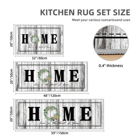 Tritard 100% Non Slip Kitchen Rugs Sets of 3 Farmhouse Washable Kitchen Mats for Floor Non-Skid Kitchen Runner Rug Soft Rustic Kitchen Floor Carpet for Hallway, Laundry, Sink, Office, Grey