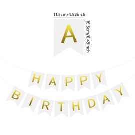 White Happy Birthday Banner, Birthday Bunting with Gold Letters for Party Decorations, Swallowtail Happy Birthday Banners for Gilrs Baby Shower Photo Backdrop Supplies A9SRLQ (White)