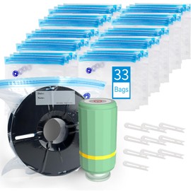 LAZTZQ Filament Storage Bags Electric Pump Kit, 33 Bags Vacuum Sealed, with Auto Pump Dust Proof Humidity Resistant, 10 Seal Clip for 3D Printer Filament Storage and Keep Dry(11.8x13.4 in)