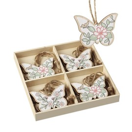 Heaven Sends Wooden Flower Butterfly Hanger Set of 12 – Pastel Painted Hanging Butterfly Ornaments for Spring, Craft Projects & Tree or Wreath Decoration