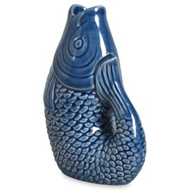 Bohemian Fish Vase Decorative Stoneware Symbol of Abundance Measures 12cm (Blue)