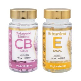 JUVETERNAL Dúo Cápsulas Faciales Colágeno Biotina + Cápsulas Faciales Vitamina E, 90 cápsulas c/u, Efecto Lifting Revitaliza y Regenera la piel
