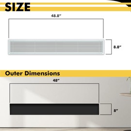 Powrocket Linear Bar Air Grille 48" X 8", Aluminum Air Supply/Return Grilles,Easy Air Flow,Removable Grille/Door-HVAC Air Vent Cover,White[Outer Dimensions: 48.8"w X 8.8"h]