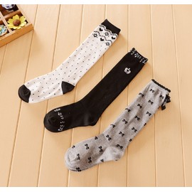 Masonanic 3 Pair Set, Girls, High Socks, Butterfly, Kids, Cute Socks, For Kids, Girls, Knee Length, School Commutes, Knee High, Dot White/Apple Black/Butterfly Grey