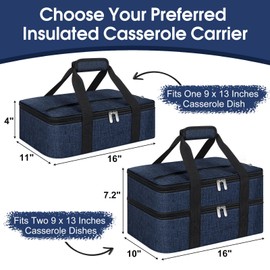 MIAOJIE Insulated Casserole Carrier, Portable Casserole Carrier for Hot or Cold Food Lunch Tote Warmer or Cooler Bag, Lasagna Lunch Bag for Potluck Parties- Fits 9" x 13" Baking Dish-Navy blue