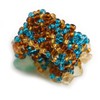 Avalaya Amber Brown/Teal/Sand Glass Bead Cluster Band Style Flex Ring
