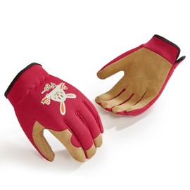Vgo... 1 Pair Kids Gardening Gloves Ages 3-9 with Cute Animal Prints |Breathable & Machine Washable Outdoor Gloves |Abrasive for Cycling, Camping (1 Pair, Size L, Red, KID-SL7362)