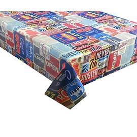 Vinyl PVC Tablecloth USA Retro Poster 2 metres (200x137cm) 6 Seater Size Rectangle Table, Wipe Clean, Textile Backed Plastic Oblong Table Cloth (115)