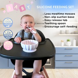 Baby Boo Silicone Baby Feeding Set - 4 Piece Set with Floral-Shaped Bowl & 2 Ergonomic Spoons, Food Grade, Dishwasher & Microwave Safe, Non Slip for Safe & Fun Mealtime, Perfect for Unisex