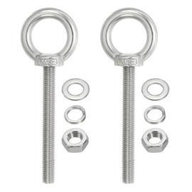 PATIKIL M10 x 80mm Lifting Shoulder Eye Bolt, 2Pcs 304 Stainless Steel Lifting Ring Threaded Eyebolt with Nuts Washers for Hanging Hammocks Articles