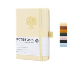 TECDW A6 Notebook, 192 Pages Lined Diary Notebook, 80gsm Thick Smooth Ink-Blot Resistant Paper, Leather Journal for Office, Home, School (Light Yellow)