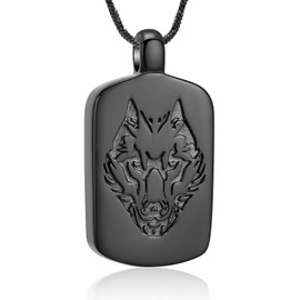 Cremation Jewelry for Ashes for Men Wolf Dog Tag Urn Necklace for Ashes Holder Keepsake Memorial Ashes Jewelry