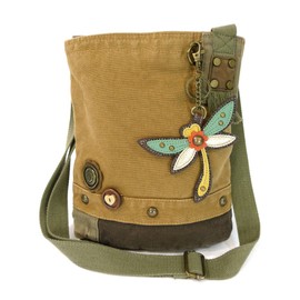 CHALA Patch Cross-Body Women Handbag, Canvas Messenger Bag - Dragonfly - Brown