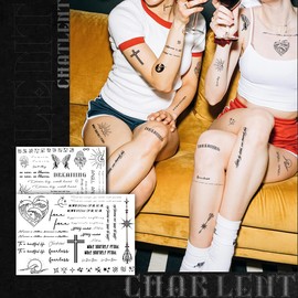 CHARLENT Realistische Temporäre Tattoo für Erwachsene – über 340 Stück, winzige kleine Fake-Tattoos, wasserfest, Worte, Blumenstrauß, Sprüche, Tattoos für Frauen und Männer