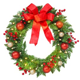 WONDER GARDEN 20 Inch Christmas Wreaths for Front Door Christmas Door Wreath with Lights for Xmas Home Indoor Outdoor Wall Porch Window Decor