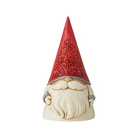 Enesco Jim Shore Heartwood Creek Nordic Noel Floral Hat Gnome Yule Tomte Figurine, 3.86" H, Red, Dirty White, Grey