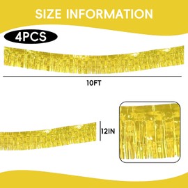 4 Packs 40 Feet Foil Fringe Garland Gold Hanging Banner Wall Hanging Backdrop Banner Streamers Curtains Shiny Metallic Tinsel Wall for Parade Floats Birthday Party Wedding Birthday Car Valentine
