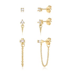 EVER FAITH Earrings Set for Multiple Ear Holes 3 Pairs Earrings Gold Hoop Earrings Cubic Zirconia Hypoallergenic Stud Earrings for Women, Cubic Zirconia