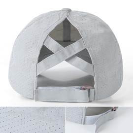 Women Ponytail Baseball Cap - Summer Running Hats Adjustable Sun Caps Ladies LightGrey