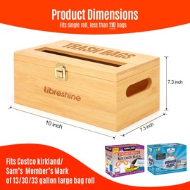 Libreshine Extra Large Trash Bag Holder Dispenser, Garbage Bag Dispenser Roll Holder Under Sink, Bamboo Wall Mounted Kitchen Trash Bag Dispenser Organizer