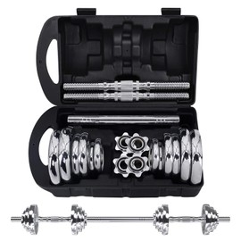 VIVITORY Fitness Dumbbells Set, Adjustable Weight Sets up to 11/22/44/66/110 lbs, with Metal Connecting Rod Used As Barbell, Chromed Weights, Hardcover Gift Box, Home Gym Work Out Training Equipment (44.00, Pounds)