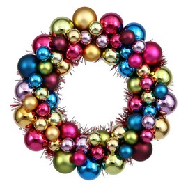 Vickerman 12" Multi-Colored Shiny and Matte Ball Christmas Wreath with Ornaments - Seasonal Holiday Decoration - Vibrant Christmas Decoration - Wire Frame