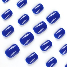 Square Press on Nails Short Fake Nails HJKDSFD Blue False Nails Acrylic Artificial Glossy Design Nails Full Cover Glue on Nails Stick on Nails for Women Girls Manicure Art Decorations 24Pcs