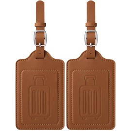 Teskyer Pack of 2 Suitcase Tags, Suitcase Tags with Address Label, Luggage Tag, Air Travel, PU Leather, Toughened Quick Identification, Privacy Protection, Luggage Tag, Brown