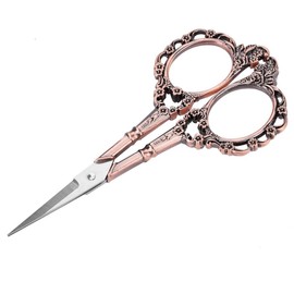 Vintage Needlework Micro-Tip Scissors, Length: 11 cm, for Right- and Left-Handed People, Stainless Steel, Handles with Flower Pattern for Embroidery Sewing Craft Art Work Everyday Use(Rotkupfer)
