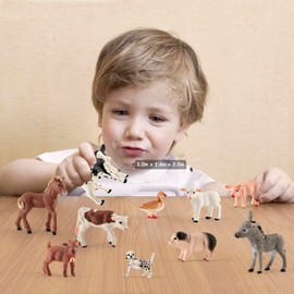 10 Pcs Baby Plastic Farm Animal Toy Figure Set for Toddler Kid 3-5 5-7 Cow Horse Goat Sheep Pig Donkey Goose Dog