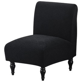 Lussenwert Armless Accent Chair Cover Stretch Slipper Chair Cover Without Arms Jacquard Armless Chair Slipcover Furniture Protector Covers for Living Room Bedroom Hotel, 1 Pack, Black