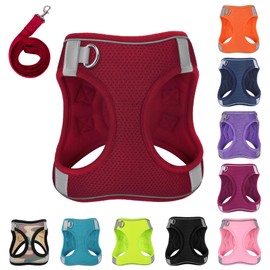 PWOD Dog Harness with Leash Set, No-Pull Step-in Reflective Pet Harness with 1 Leash Clips, Adjustable Soft Padded Easy Walk Dog Vest for Small Medium Large Dogs, Cats(Bright Red, XSmall)