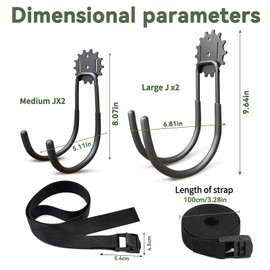 DRAINJH Tree Stand Strap Hangers with 4 pcs Heavy Duty Metal Hooks in Two Sizes and 2 Durable Straps, Treestand Accessories Holder for Hunting Gear, Outdoor Equipment Hanger