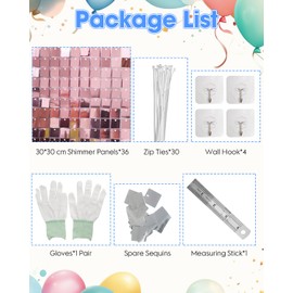 Pink Shimmer Wall Backdrop 36 Panels Cover 6 x 6 Ft, Photo Backdrops for Wedding,Anniversary,Birthday,Party Decoration