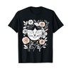 Minimalist Elegant Floral Botanical Cat Line Art T-Shirt