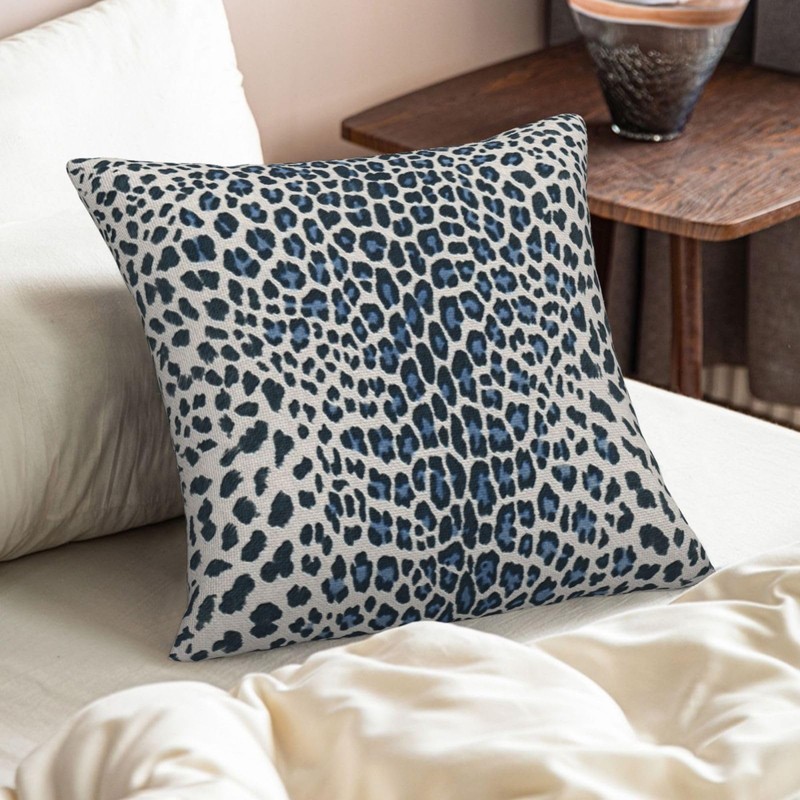 Leopard Print Navy Blue Throw Pillow Covers 18x18 Cheetah Pattern