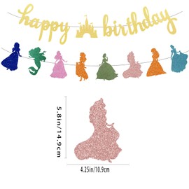 Neyeidru Princess Birthday Banner Decorations- Gold Garland Glitter Bunting for Girls Coquette Birthday Party Decorations Favor Supplies