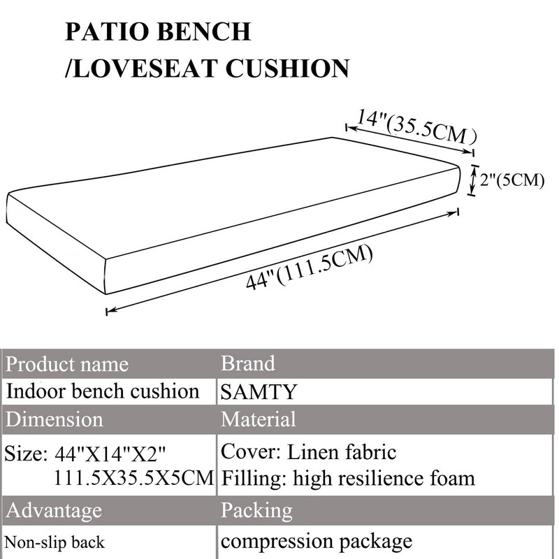 SAMTY Bench Seat Cushions Memory Foam Chair Pads Non-Slip Rubber