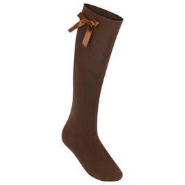 ComfyWear 3 Pairs Girls Knee High Socks With Bow, Brown Cotton Rich Long High Knee Socks, Fits Aged 4-7 Years - Brown Bow