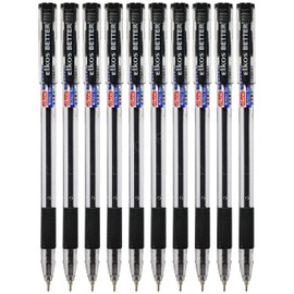 ELKOS BLACK Ballpoint Pens, 0.7mm Fine Point, Pack of 10, Better Ball Pens, Smooth Writing, Soft Grip, School Office Home Use, ZOFAX Black Ball Pen