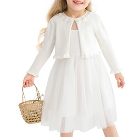 tagyum Toddler Girls White Cardigan 3t Sweater Bolero Shrug Kids Knit Long Sleeve Crop Tops Button Closure Jacket