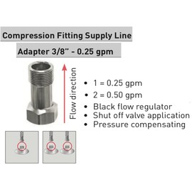 Compression 3/8" Supply Line Adapter Flow Controller PCA Low Flow Inline Fitting Faucet Regulator for 1 or 2 inlet connections 30 0900 5 (Black 0.25 gpm)