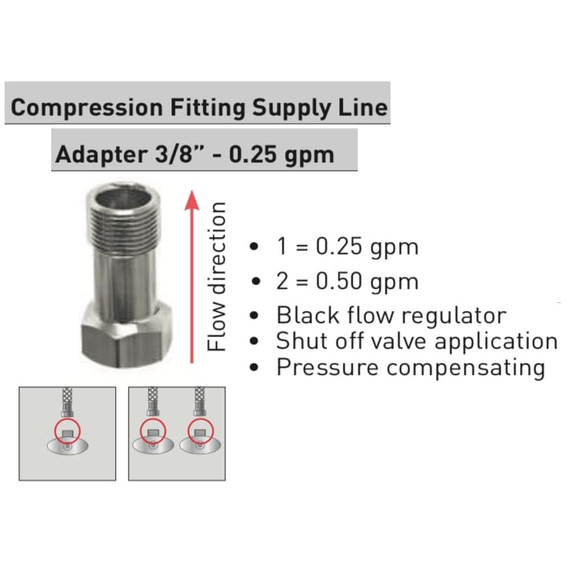 Compression 3/8" Supply Line Adapter Flow Controller PCA Low Flow