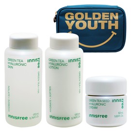 Innisfree green tea hyaluronic acid 3 types (skin + lotion + cream) + GOLDEN YOUTH pouch (blue) included / 이니스프리 그린티 히알루론산 3종구성(스킨+로션+크림)+GOLDEN YOUTH 파우치(블루) 증정